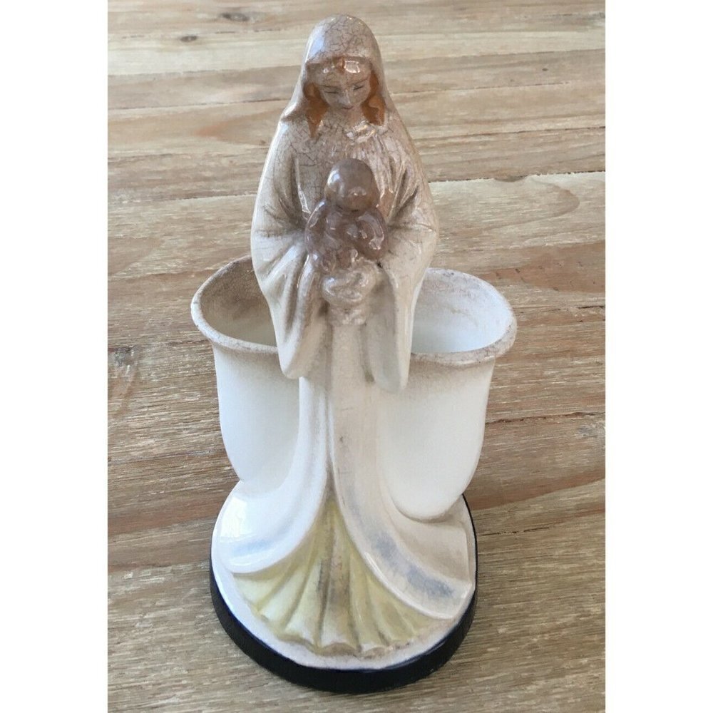 Vintage Madonna and Child Figurine Virgin Mary & Baby Jesus Ceramic Planter